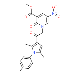 ChemSpider 2D Image | Methyl 1-{2-[1-(4-fluorophenyl)-2,5-dimethyl-1H-pyrrol-3-yl]-2-oxoethyl}-5-nitro-2-oxo-1,2-dihydro-3-pyridinecarboxylate | C21H18FN3O6