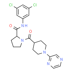 ChemSpider 2D Image | N-(3,5-Dichlorophenyl)-1-{[1-(2-pyrazinyl)-4-piperidinyl]carbonyl}prolinamide | C21H23Cl2N5O2