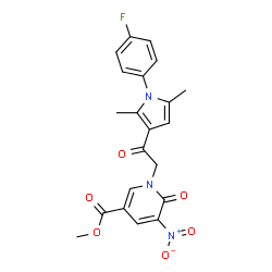 ChemSpider 2D Image | Methyl 1-{2-[1-(4-fluorophenyl)-2,5-dimethyl-1H-pyrrol-3-yl]-2-oxoethyl}-5-nitro-6-oxo-1,6-dihydro-3-pyridinecarboxylate | C21H18FN3O6