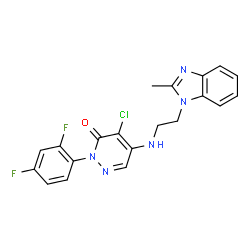 ChemSpider 2D Image | 4-Chloro-2-(2,4-difluorophenyl)-5-{[2-(2-methyl-1H-benzimidazol-1-yl)ethyl]amino}-3(2H)-pyridazinone | C20H16ClF2N5O