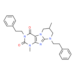 ChemSpider 2D Image | 1,7-Dimethyl-3,9-bis(2-phenylethyl)-6,7,8,9-tetrahydropyrimido[2,1-f]purine-2,4(1H,3H)-dione | C26H29N5O2