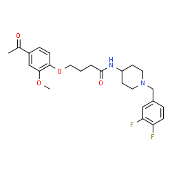 ChemSpider 2D Image | 4-(4-Acetyl-2-methoxyphenoxy)-N-[1-(3,4-difluorobenzyl)-4-piperidinyl]butanamide | C25H30F2N2O4