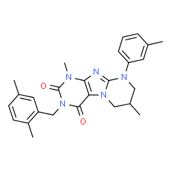 ChemSpider 2D Image | 3-(2,5-Dimethylbenzyl)-1,7-dimethyl-9-(3-methylphenyl)-6,7,8,9-tetrahydropyrimido[2,1-f]purine-2,4(1H,3H)-dione | C26H29N5O2