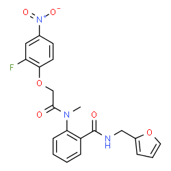 ChemSpider 2D Image | 2-{[(2-Fluoro-4-nitrophenoxy)acetyl](methyl)amino}-N-(2-furylmethyl)benzamide | C21H18FN3O6