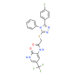 ChemSpider 2D Image | 2-{[5-(4-Fluorophenyl)-4-phenyl-4H-1,2,4-triazol-3-yl]sulfanyl}-N-[2-oxo-5-(trifluoromethyl)-1,2-dihydro-3-pyridinyl]acetamide | C22H15F4N5O2S