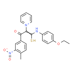 ChemSpider 2D Image | 1-{1-[(4-Ethoxyphenyl)amino]-3-(4-methyl-3-nitrophenyl)-3-oxo-1-sulfanyl-1-propen-2-yl}pyridinium | C23H22N3O4S