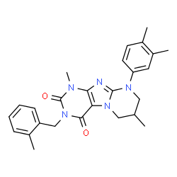 ChemSpider 2D Image | 9-(3,4-Dimethylphenyl)-1,7-dimethyl-3-(2-methylbenzyl)-6,7,8,9-tetrahydropyrimido[2,1-f]purine-2,4(1H,3H)-dione | C26H29N5O2