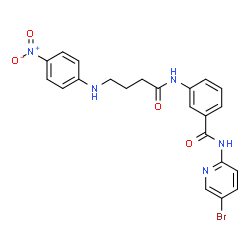 ChemSpider 2D Image | N-(5-Bromo-2-pyridinyl)-3-({4-[(4-nitrophenyl)amino]butanoyl}amino)benzamide | C22H20BrN5O4