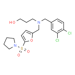 ChemSpider 2D Image | 3-[(3,4-Dichlorobenzyl){[5-(1-pyrrolidinylsulfonyl)-2-furyl]methyl}amino]-1-propanol | C19H24Cl2N2O4S