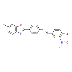 ChemSpider 2D Image | N-[(E)-(4-Bromo-3-nitrophenyl)methylene]-4-(6-methyl-1,3-benzoxazol-2-yl)aniline | C21H14BrN3O3