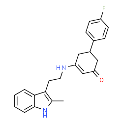 ChemSpider 2D Image | 5-(4-Fluorophenyl)-3-{[2-(2-methyl-1H-indol-3-yl)ethyl]amino}-2-cyclohexen-1-one | C23H23FN2O