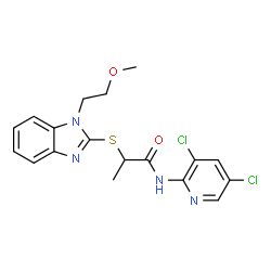 ChemSpider 2D Image | N-(3,5-dichloro-2-pyridinyl)-2-[[1-(2-methoxyethyl)-2-benzimidazolyl]thio]propanamide | C18H18Cl2N4O2S