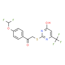 ChemSpider 2D Image | 2-({2-[4-(Difluoromethoxy)phenyl]-2-oxoethyl}sulfanyl)-6-(trifluoromethyl)-4(1H)-pyrimidinone | C14H9F5N2O3S