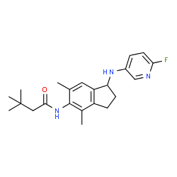 ChemSpider 2D Image | N-(1-((6-Fluoropyridin-3-yl)amino)-4,6-dimethyl-2,3-dihydro-1H-inden-5-yl)-3,3-dimethylbutanamide | C22H28FN3O