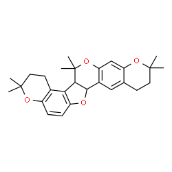 ChemSpider 2D Image | 4,4,7,7,11,11-Hexamethyl-5,6,6c,12,13,14b-hexahydro-4H,7H,11H-chromeno[5',6':4,5]furo[3,2-c]pyrano[3,2-g]chromene | C27H32O4
