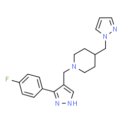 ChemSpider 2D Image | 1-{[3-(4-Fluorophenyl)-1H-pyrazol-4-yl]methyl}-4-(1H-pyrazol-1-ylmethyl)piperidine | C19H22FN5