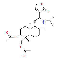ChemSpider 2D Image | {(1R,2R,4aS,5R)-2-Acetoxy-5-[2-(isopropylamino)-2-(2-oxo-2,5-dihydro-3-furanyl)ethyl]-1,4a-dimethyl-6-methylenedecahydro-1-naphthalenyl}methyl acetate | C27H41NO6