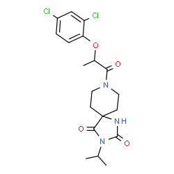 ChemSpider 2D Image | 8-[2-(2,4-Dichlorophenoxy)propanoyl]-3-isopropyl-1,3,8-triazaspiro[4.5]decane-2,4-dione | C19H23Cl2N3O4