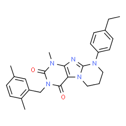 ChemSpider 2D Image | 3-(2,5-Dimethylbenzyl)-9-(4-ethylphenyl)-1-methyl-6,7,8,9-tetrahydropyrimido[2,1-f]purine-2,4(1H,3H)-dione | C26H29N5O2