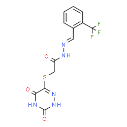 ChemSpider 2D Image | 2-[(3,5-Dioxo-2,3,4,5-tetrahydro-1,2,4-triazin-6-yl)sulfanyl]-N'-{(E)-[2-(trifluoromethyl)phenyl]methylene}acetohydrazide | C13H10F3N5O3S