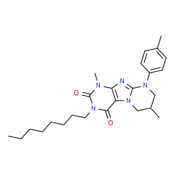 ChemSpider 2D Image | 1,7-Dimethyl-9-(4-methylphenyl)-3-octyl-6,7,8,9-tetrahydropyrimido[2,1-f]purine-2,4(1H,3H)-dione | C25H35N5O2