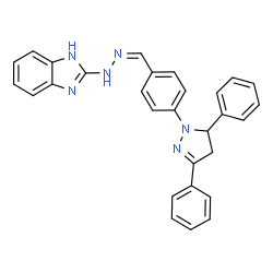 ChemSpider 2D Image | 2-{(2Z)-2-[4-(3,5-Diphenyl-4,5-dihydro-1H-pyrazol-1-yl)benzylidene]hydrazino}-1H-benzimidazole | C29H24N6