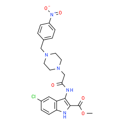 ChemSpider 2D Image | Methyl 5-chloro-3-({[4-(4-nitrobenzyl)-1-piperazinyl]acetyl}amino)-1H-indole-2-carboxylate | C23H24ClN5O5