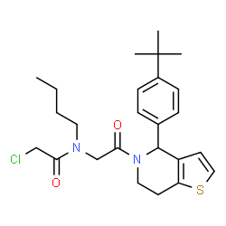 ChemSpider 2D Image | N-Butyl-2-chloro-N-(2-{4-[4-(2-methyl-2-propanyl)phenyl]-6,7-dihydrothieno[3,2-c]pyridin-5(4H)-yl}-2-oxoethyl)acetamide | C25H33ClN2O2S