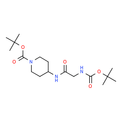 ChemSpider 2D Image | 2-Methyl-2-propanyl 4-[(N-{[(2-methyl-2-propanyl)oxy]carbonyl}glycyl)amino]-1-piperidinecarboxylate | C17H31N3O5