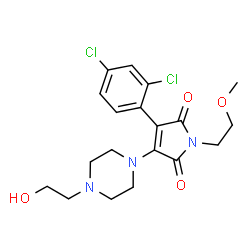 ChemSpider 2D Image | 3-(2,4-Dichlorophenyl)-4-[4-(2-hydroxyethyl)-1-piperazinyl]-1-(2-methoxyethyl)-1H-pyrrole-2,5-dione | C19H23Cl2N3O4