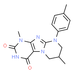 ChemSpider 2D Image | 1,7-Dimethyl-9-(4-methylphenyl)-6,7,8,9-tetrahydropyrimido[2,1-f]purine-2,4(1H,3H)-dione | C17H19N5O2