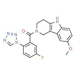 ChemSpider 2D Image | [5-Fluoro-2-(1H-tetrazol-1-yl)phenyl](8-methoxy-1,3,4,5-tetrahydro-2H-pyrido[4,3-b]indol-2-yl)methanone | C20H17FN6O2