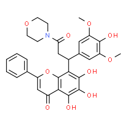 ChemSpider 2D Image | 5,6,7-Trihydroxy-8-[1-(4-hydroxy-3,5-dimethoxyphenyl)-3-(4-morpholinyl)-3-oxopropyl]-2-phenyl-4H-chromen-4-one | C30H29NO10