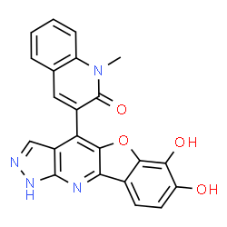 ChemSpider 2D Image | 3-(6,7-Dihydroxy-1H-[1]benzofuro[3,2-b]pyrazolo[4,3-e]pyridin-4-yl)-1-methyl-2(1H)-quinolinone | C22H14N4O4