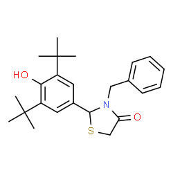 ChemSpider 2D Image | 3-Benzyl-2-[4-hydroxy-3,5-bis(2-methyl-2-propanyl)phenyl]-1,3-thiazolidin-4-one | C24H31NO2S