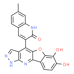ChemSpider 2D Image | 3-(6,7-Dihydroxy-1H-[1]benzofuro[3,2-b]pyrazolo[4,3-e]pyridin-4-yl)-7-methyl-2(1H)-quinolinone | C22H14N4O4