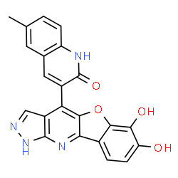 ChemSpider 2D Image | 3-(6,7-Dihydroxy-1H-[1]benzofuro[3,2-b]pyrazolo[4,3-e]pyridin-4-yl)-6-methyl-2(1H)-quinolinone | C22H14N4O4