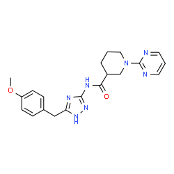 ChemSpider 2D Image | N-[5-(4-Methoxybenzyl)-1H-1,2,4-triazol-3-yl]-1-(2-pyrimidinyl)-3-piperidinecarboxamide | C20H23N7O2