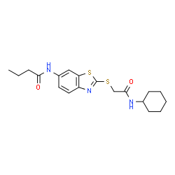 ChemSpider 2D Image | N-(2-{[(cyclohexylcarbamoyl)methyl]sulfanyl}-1,3-benzothiazol-6-yl)butanamide | C19H25N3O2S2
