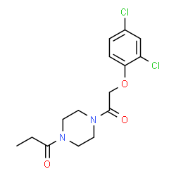ChemSpider 2D Image | 1-{4-[(2,4-Dichlorophenoxy)acetyl]-1-piperazinyl}-1-propanone | C15H18Cl2N2O3
