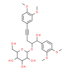 ChemSpider 2D Image | 1,5-Bis(3,4-dimethoxyphenyl)-1-hydroxy-4-pentyn-2-yl hexopyranoside | C27H34O11