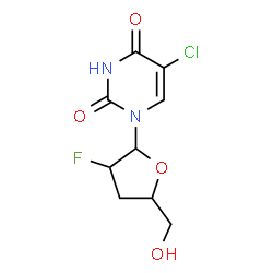 ChemSpider 2D Image | 5-Chloro-1-(2,3-dideoxy-2-fluoropentofuranosyl)-2,4(1H,3H)-pyrimidinedione | C9H10ClFN2O4