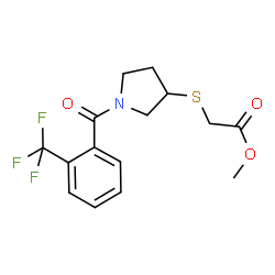ChemSpider 2D Image | Methyl ({1-[2-(trifluoromethyl)benzoyl]-3-pyrrolidinyl}sulfanyl)acetate | C15H16F3NO3S