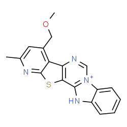 ChemSpider 2D Image | 4-(Methoxymethyl)-2-methyl-12H-pyrido[3'',2'':4',5']thieno[3',2':4,5]pyrimido[1,6-a][3,1]benzimidazol-7-ium | C18H15N4OS
