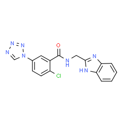 ChemSpider 2D Image | N-(1H-Benzimidazol-2-ylmethyl)-2-chloro-5-(1H-tetrazol-1-yl)benzamide | C16H12ClN7O