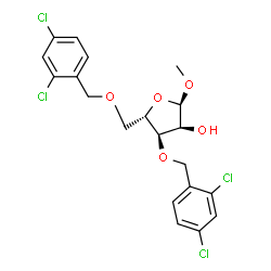 ChemSpider 2D Image | Methyl 3,5-bis-O-(2,4-dichlorobenzyl)-alpha-L-ribofuranoside | C20H20Cl4O5