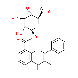 ChemSpider 2D Image | 1-O-[(3-Methyl-4-oxo-2-phenyl-4H-chromen-8-yl)carbonyl]-beta-D-glucopyranuronic acid | C23H20O10