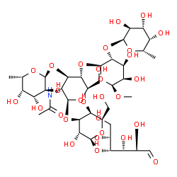 ChemSpider 2D Image | N-[(2S,3R,4R,5S,6R)-2-{[(2R,3S,4S,5R,6S)-3,5-Dihydroxy-2-(hydroxymethyl)-6-{[(2R,3R,4R,5R)-1,2,4,5-tetrahydroxy-6-oxo-3-hexanyl]oxy}tetrahydro-2H-pyran-4-yl]oxy}-5-{[(2R,3R,4S,5R,6S)-4,5-dihydroxy-6-m
ethoxy-3-{[(2S,3S,4R,5S,6S)-3,4,5-trihydroxy-6-methyltetrahydro-2H-pyran-2-yl]oxy}tetrahydro-2H-pyran-2-yl]oxy}-6-(hydroxymethyl)-4-{[(2S,3S,4R,5S,6S)-3,4,5-trihydroxy-6-methyltetrahydro-2H-pyran-2-yl
]oxy}tetrahydro-2H-pyran-3-yl]acetamide | C38H65NO29