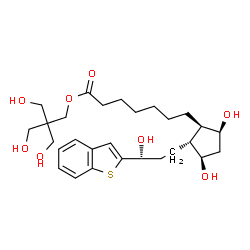 ChemSpider 2D Image | 3-Hydroxy-2,2-bis(hydroxymethyl)propyl 7-{(1R,2R,3R,5S)-2-[(3R)-3-(1-benzothiophen-2-yl)-3-hydroxypropyl]-3,5-dihydroxycyclopentyl}heptanoate | C28H42O8S