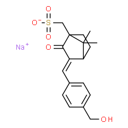 ChemSpider 2D Image | Sodium {(3E)-3-[4-(hydroxymethyl)benzylidene]-7,7-dimethyl-2-oxobicyclo[2.2.1]hept-1-yl}methanesulfonate | C18H21NaO5S